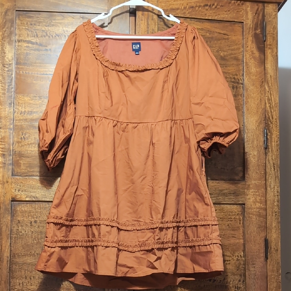 GAP Women's Rust Dress with Puff Sleeves